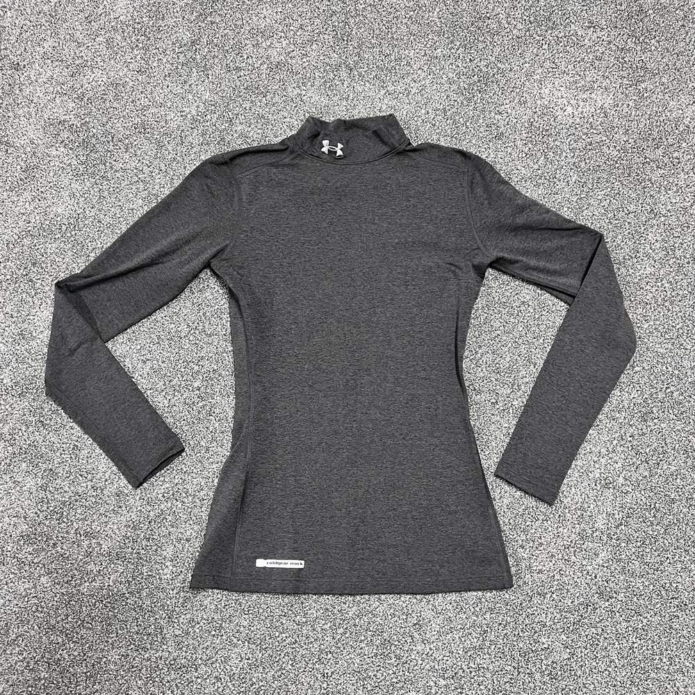 Under Armour ColdGear Mock Neck Shirt Womens Small Gray Compression Base Layer